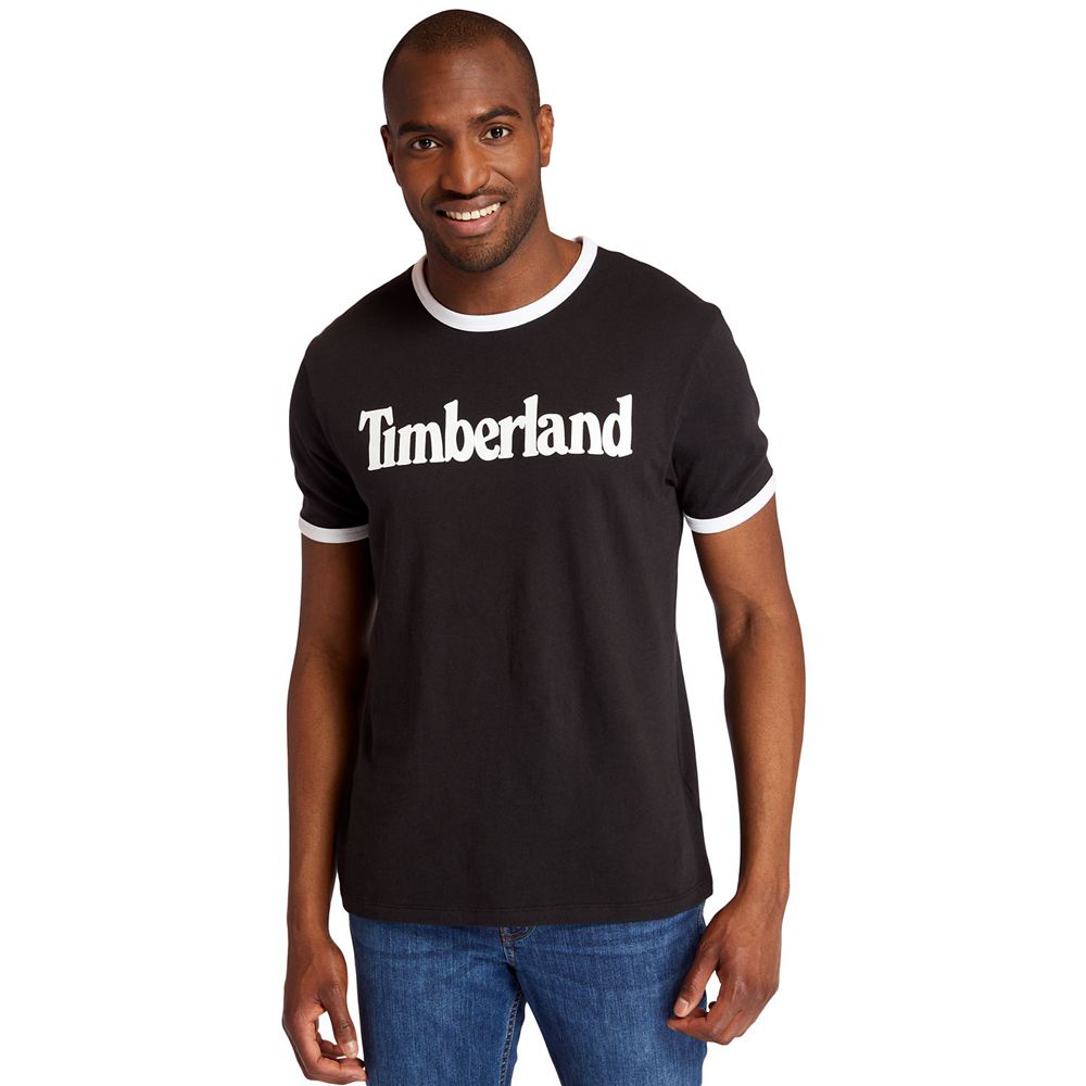 Timberland Mens T-Shirts TBL® Linear Logo Ringer - Black - India GU3825791